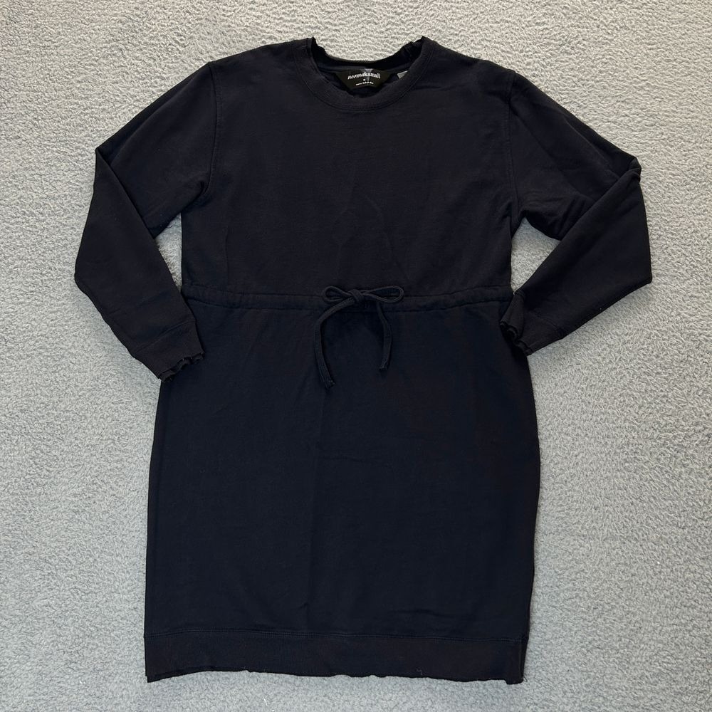 Norma Kamali Dress Medium Dark Navy Long Sleeve Drawstring Waist Terry‎ Comfort